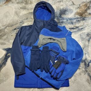 Place Children Coat/ Jacket / Hat and Gloves Set M 7/8 Navy / Blue